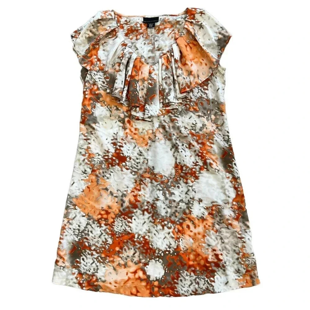 Apostrophe Orange Ruffle Neck Mini Shift Dress M